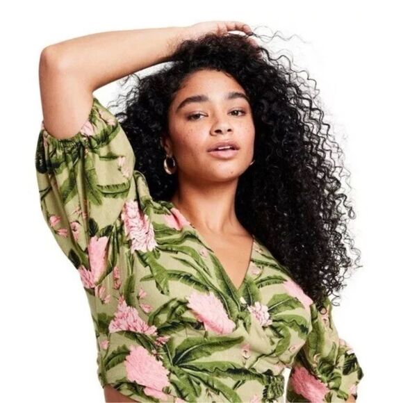 Agua Bendita x Target Peony Print Tie Wrap Top, Size XS - Picture 7 of 11